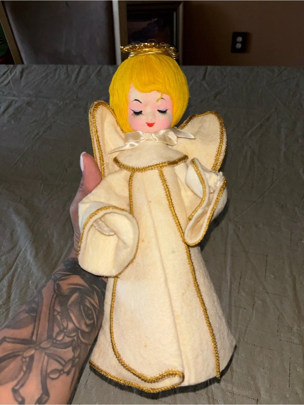 Vintage Plush Christmas Angel Tabletop Decoration 11”